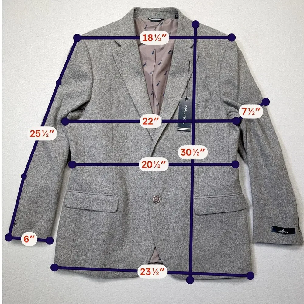 Nautica Men's Modern-Fit Solid Tweed Sport Coat - Lt Grey 42R $295